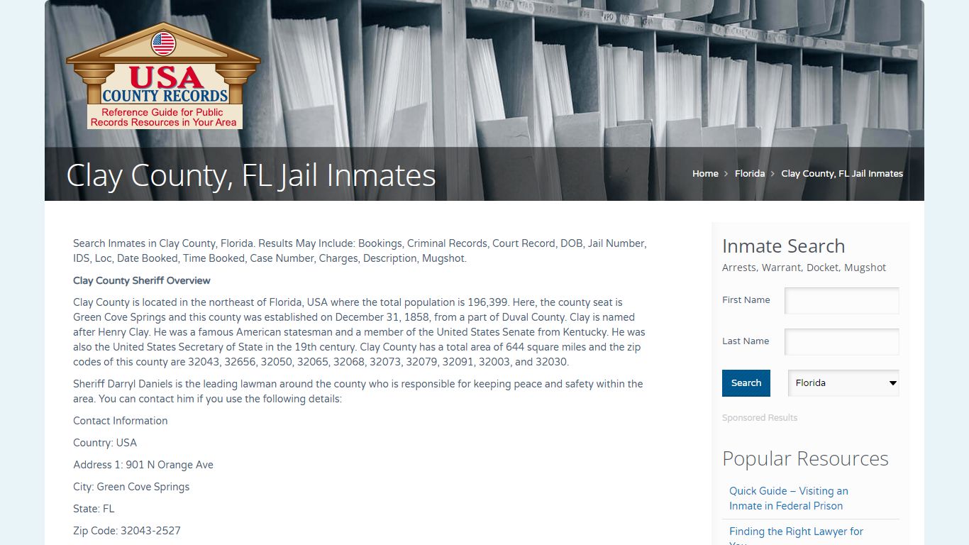 Clay County, FL Jail Inmates | Name Search